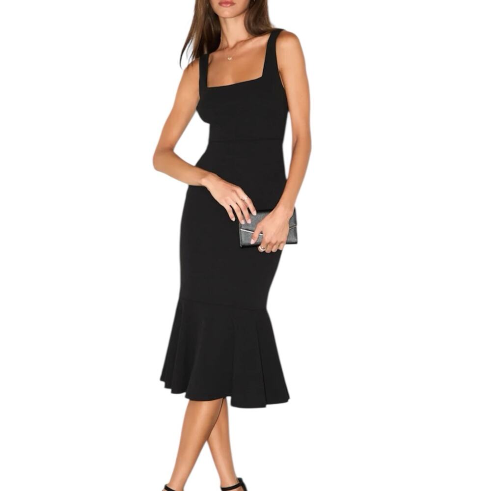 NWT Lulus Moment Maker Black Square Neck Trumpet Midi Dress Size Large